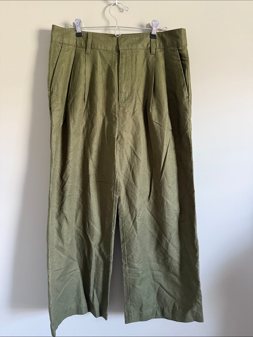 Gap - Pleated Linen Wide Leg Pants - Army Jacket Green - Size 14P - Gently Used!